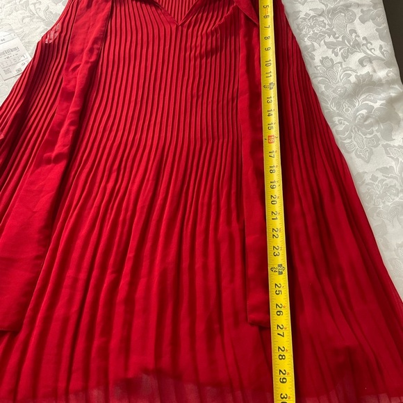 Zara Red Sheer Pleated Blouse Top Women Size Large Sleeveless New With Tags - Picture 6 of 9